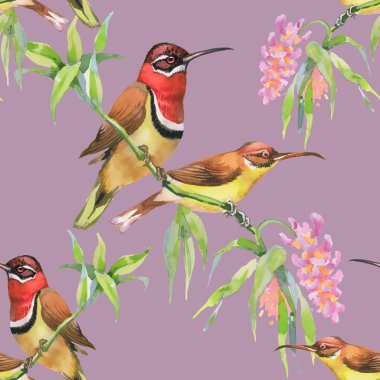 Kuşlar ve çiçeklerle kusursuz desen