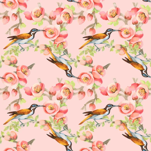 Seamless pattern with birds and flowers — Stock Photo, Image