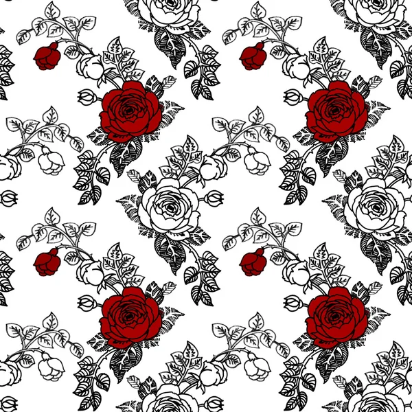 Vermelho e rosas brancas padrão sem costura — Fotografia de Stock