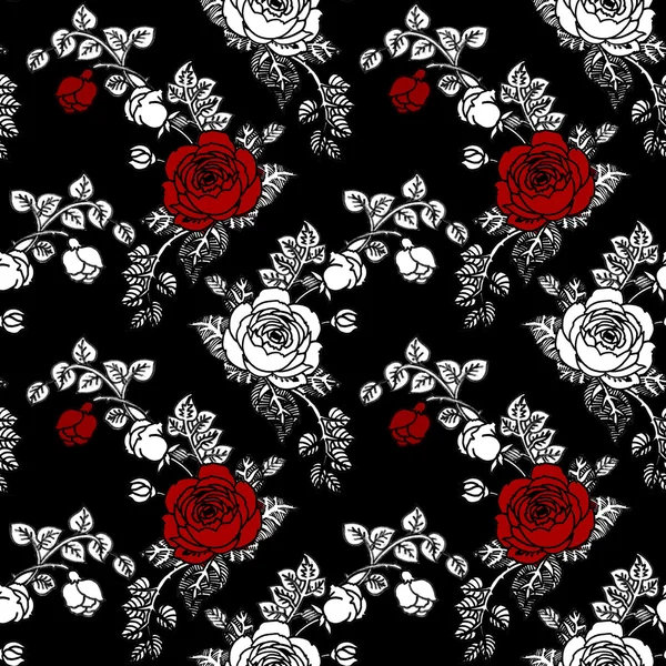 Rosas rojas y blancas patrón sin costura —  Fotos de Stock