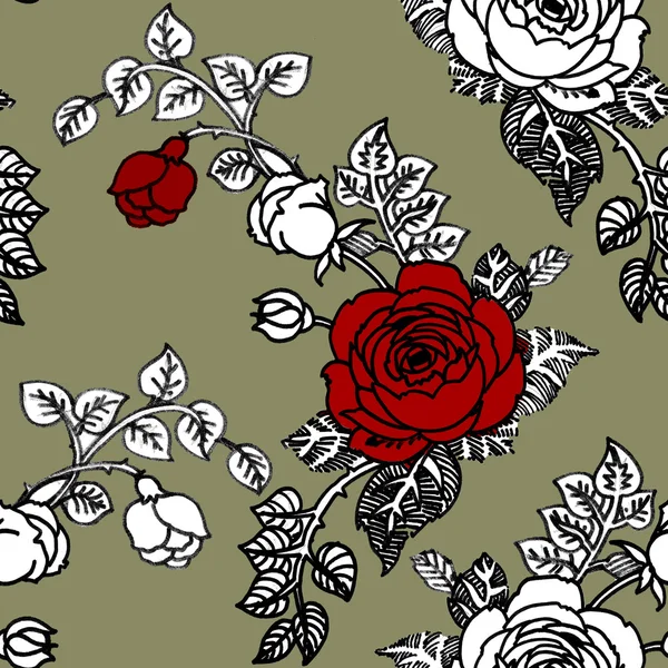 Rode en witte rozen naadloze patroon — Stockfoto
