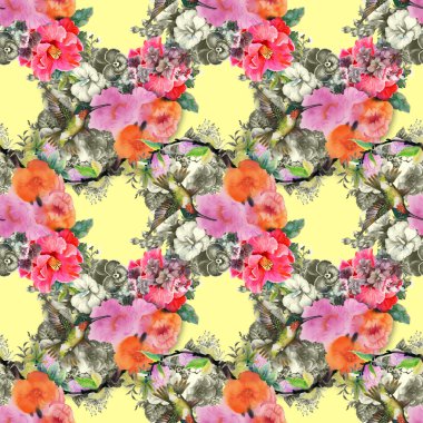 Egzotik kuşlar ve çiçekler