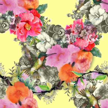 Egzotik kuşlar ve çiçekler