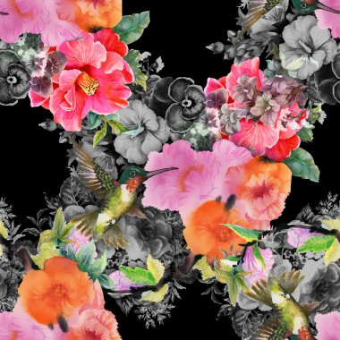 Egzotik kuşlar ve çiçekler