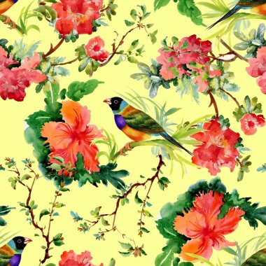 Egzotik kuşlar çiçekler