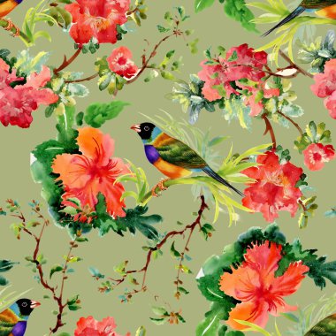 Egzotik kuşlar çiçekler