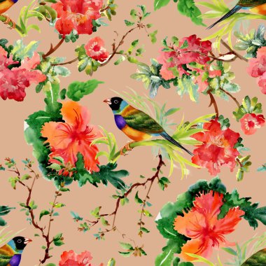 Egzotik kuşlar çiçekler