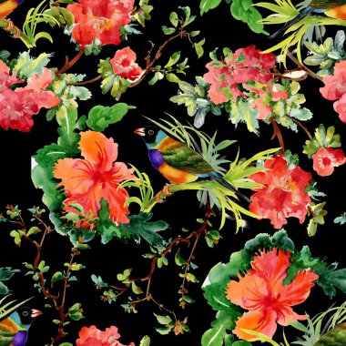 Egzotik kuşlar çiçekler