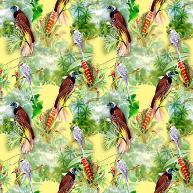 Desen egzotik kuşlar ile