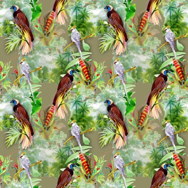 Desen egzotik kuşlar ile