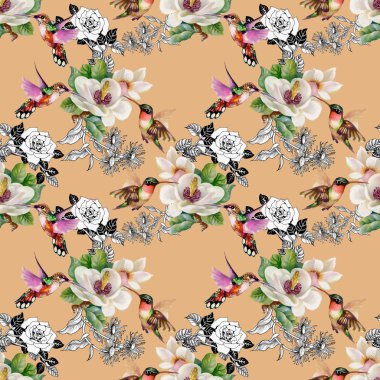 Egzotik kuşlar çiçekler