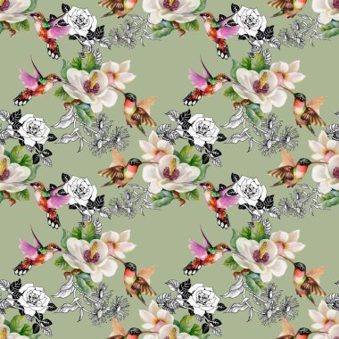 Egzotik kuşlar çiçekler