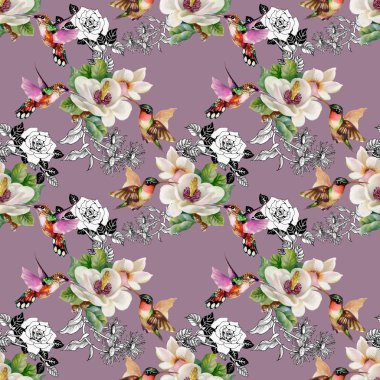 Egzotik kuşlar çiçekler