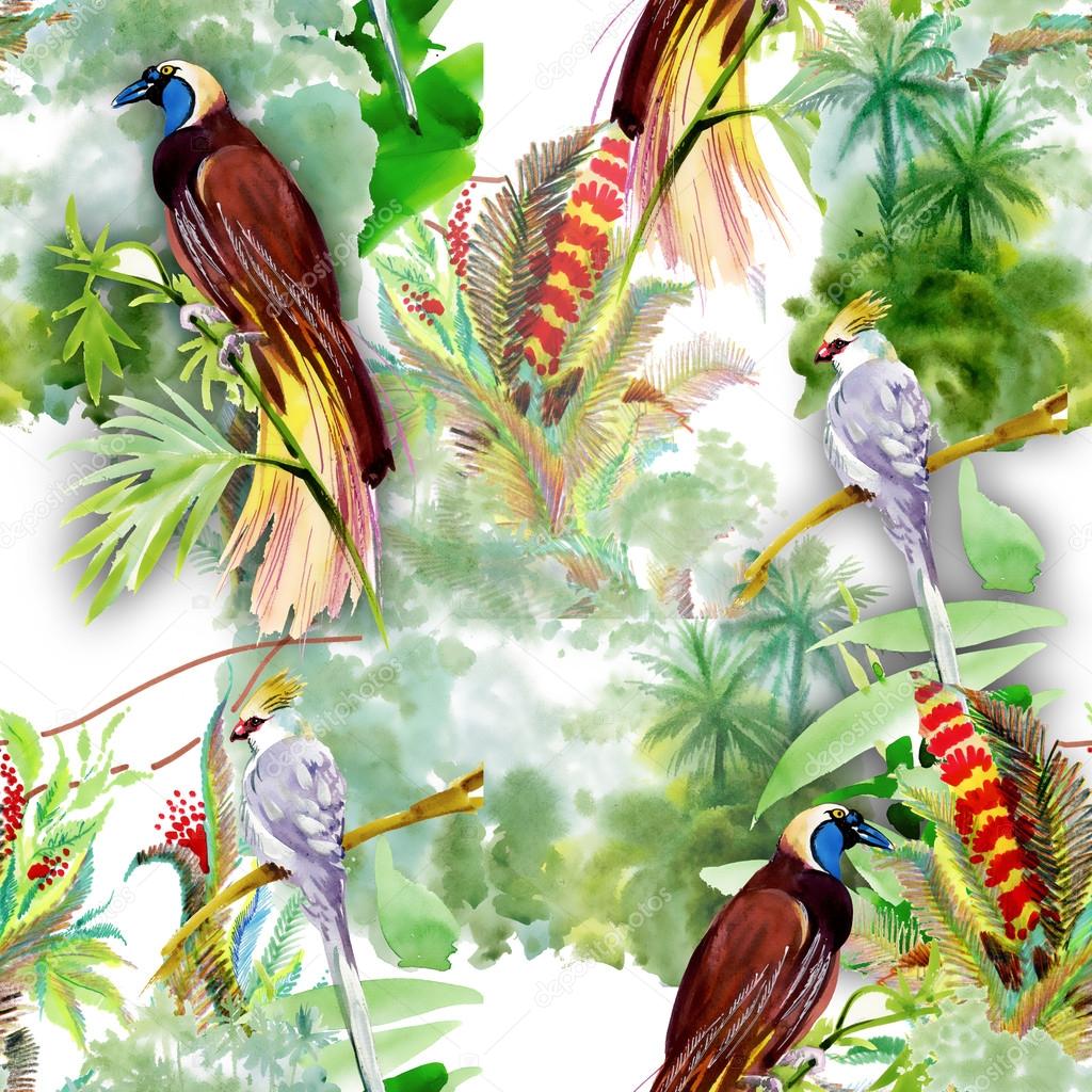 Exotic birds with flowers