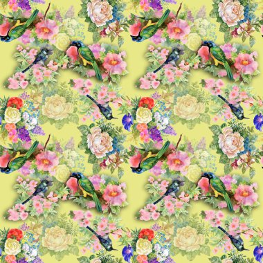 Egzotik kuşlar çiçekler