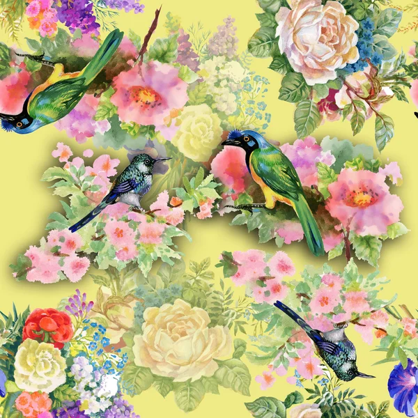 Aves exóticas con flores —  Fotos de Stock