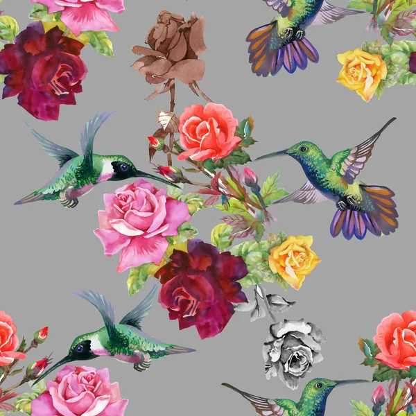 Ptaki cudzoziemskie z kwiatami — Zdjęcie stockowe
