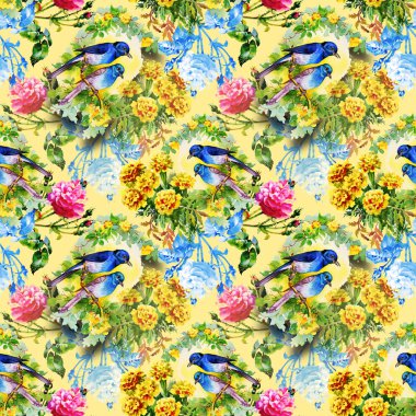 Egzotik kuşlar çiçekler