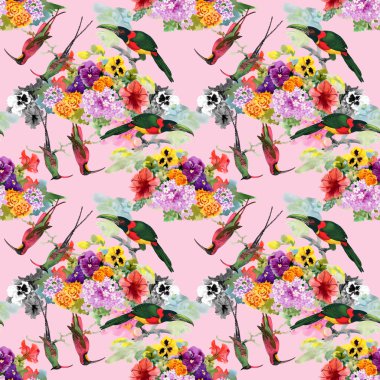 Egzotik kuşlar çiçekler