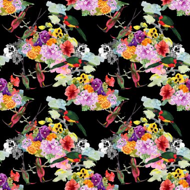 Egzotik kuşlar çiçekler