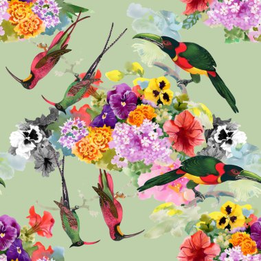 Egzotik kuşlar çiçekler