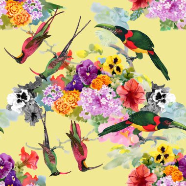 Egzotik kuşlar çiçekler