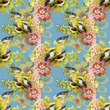 Egzotik kuşlar çiçekler