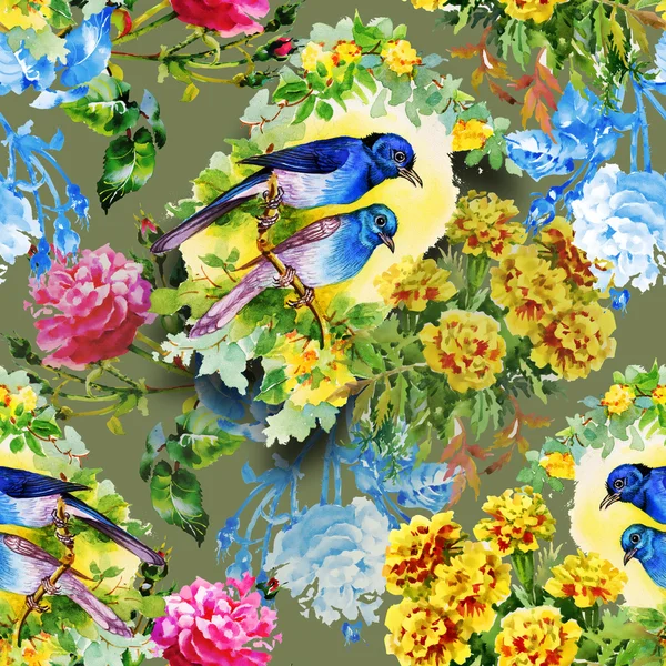 Exotic birds with flowers — Stock Photo, Image