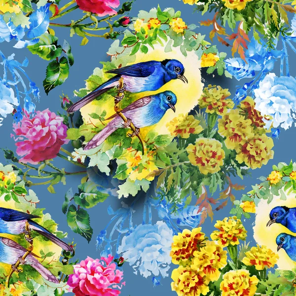 Egzotik kuşlar çiçekler — Stok fotoğraf
