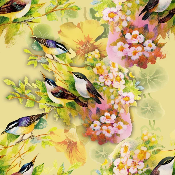 Exotické ptactvo s květinami — Stock fotografie
