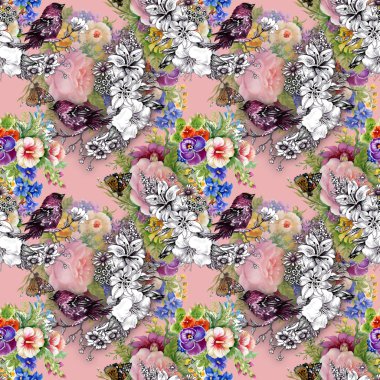 Egzotik kuşlar çiçekler