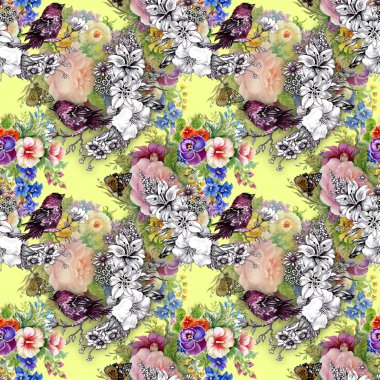 Egzotik kuşlar çiçekler