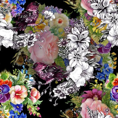 Egzotik kuşlar çiçekler