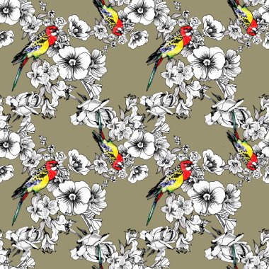 Egzotik kuşlar çiçekler