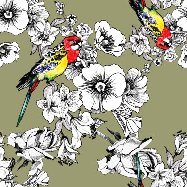 Egzotik kuşlar çiçekler