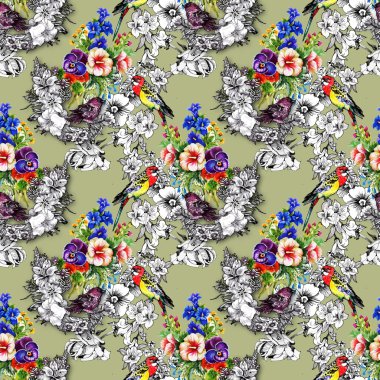 Egzotik kuşlar çiçekler