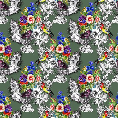 Egzotik kuşlar çiçekler