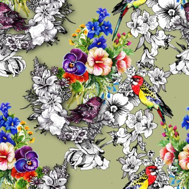 Egzotik kuşlar çiçekler