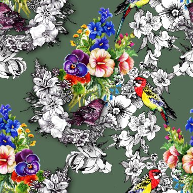 Egzotik kuşlar çiçekler