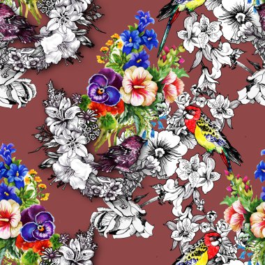 Egzotik kuşlar çiçekler