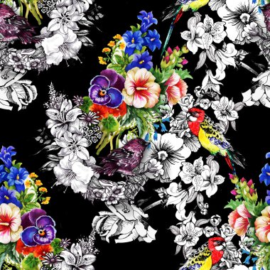 Egzotik kuşlar çiçekler