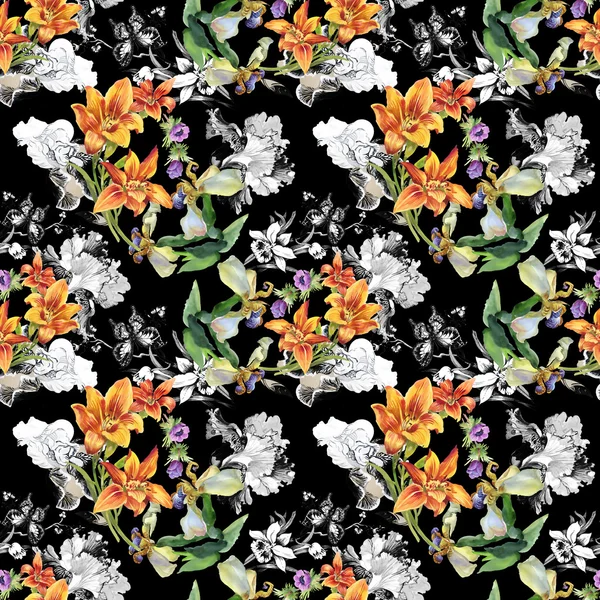 Colorful floral pattern with butterflies — Stock Photo, Image