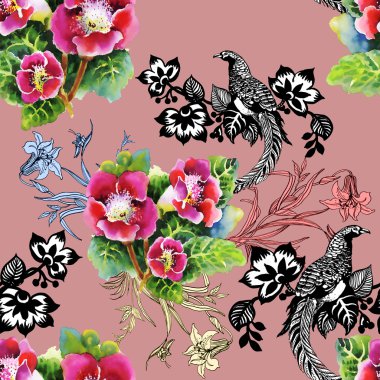 Sülün çiçek renkli desenli