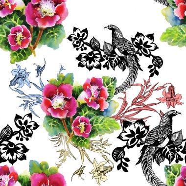 Sülün çiçek renkli desenli