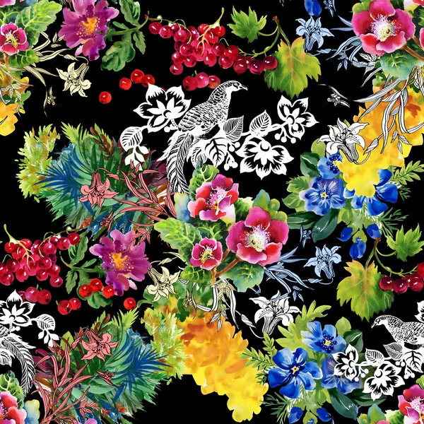Fasaner med blommor färgglada mönster — Stockfoto