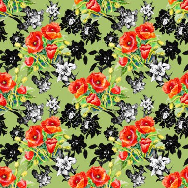 Haşhaş ve Iris çiçek deseni