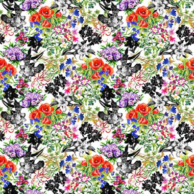 Haşhaş ve Iris çiçek deseni