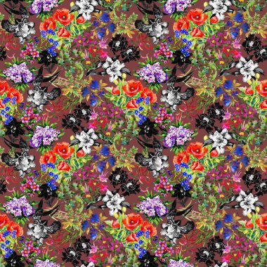 Haşhaş ve Iris çiçek deseni