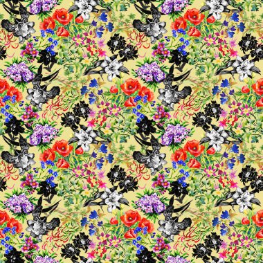 Haşhaş ve Iris çiçek deseni