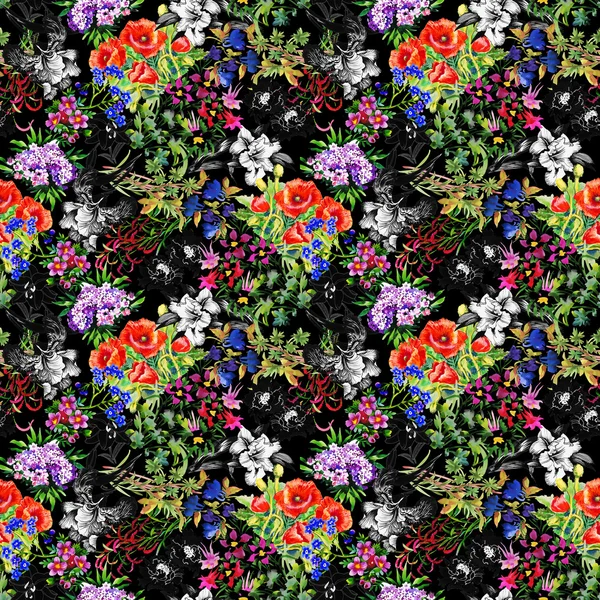 Patrón de flores de amapola e iris —  Fotos de Stock